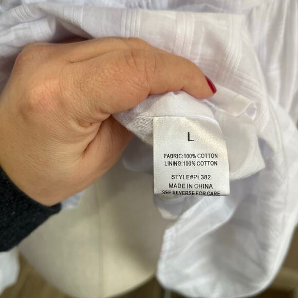 Pink Lily White Cotton Babydoll Dress Puff Sleeves Square Neck Flowy Sz Large - Picture 8 of 9